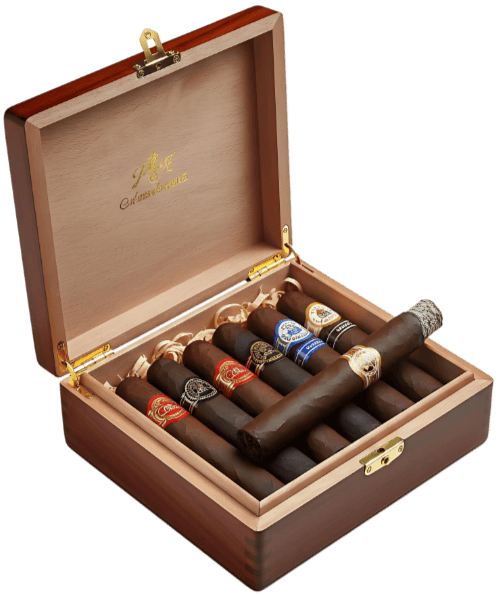 Premium cigar humidor showcasing the collection at Caballeros